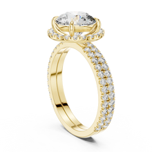 Round Halo Moissanite Engagement Ring with Pavé Band in yellow 925 sterling silver, view 1