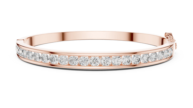Channel Set Round Moissanite Hinged Bangle in rose 925 sterling silver, view 1