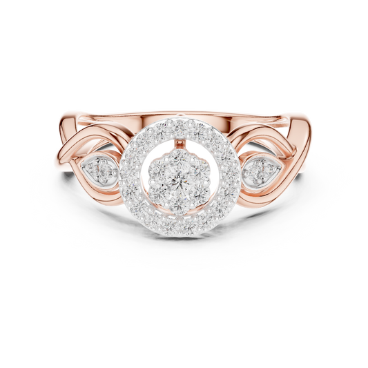 Cluster Halo Moissanite Ring with Scroll Accents in rose 925 sterling silver, view 4