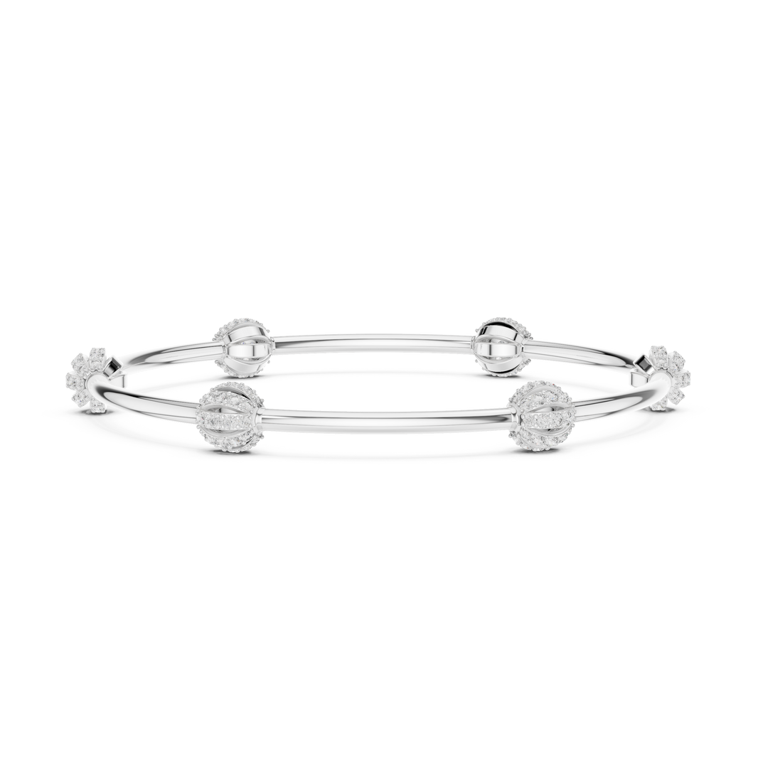 Round Cluster Station Moissanite Bangle in white 925 sterling silver, view 3
