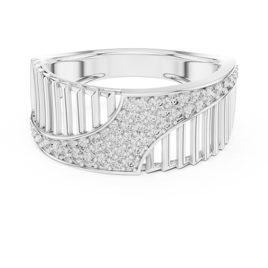 Men's Diagonal Wave Pavé and Ribbed Moissanite Band in white 925 sterling silver, view 4