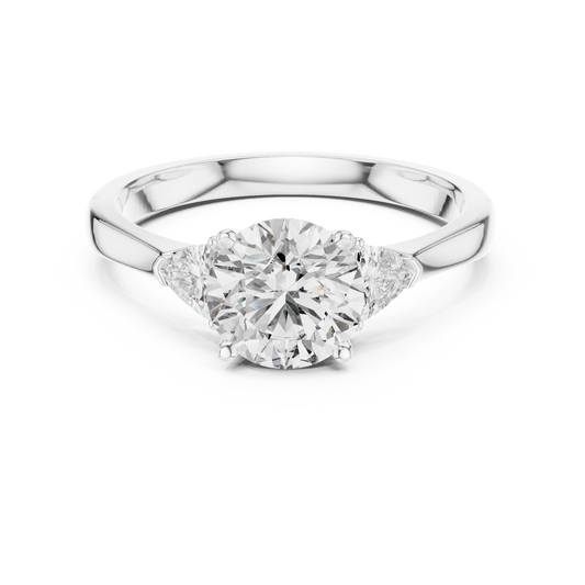 Round and Trillion Three Stone Moissanite Ring in white 925 sterling silver, view 4