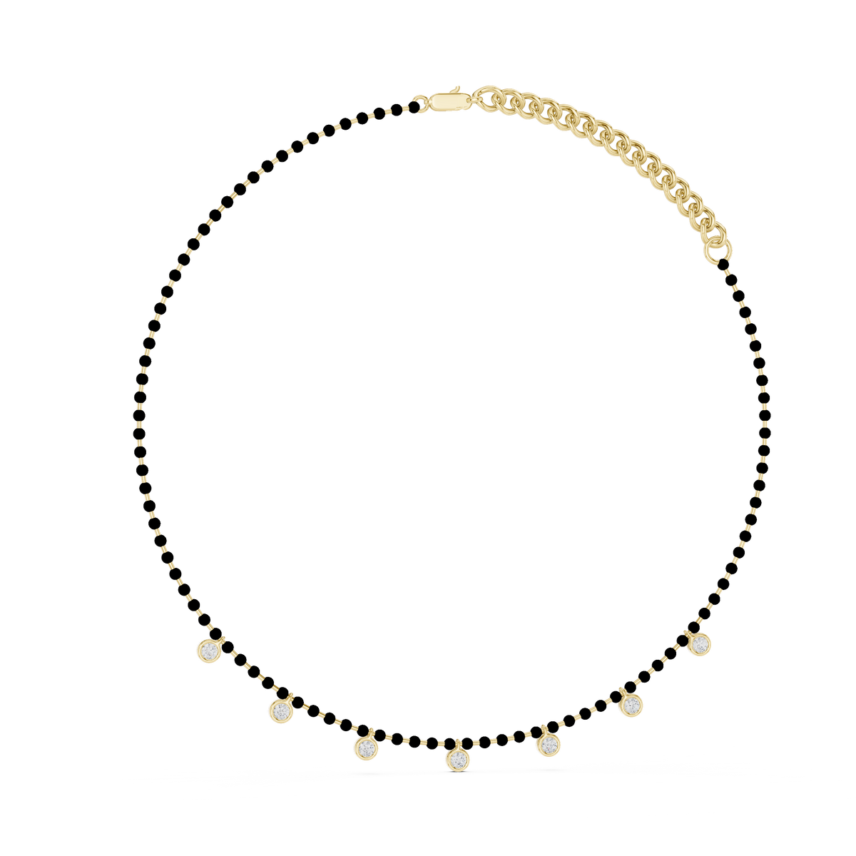 Bezel Station Bead Chain Necklace in yellow 925 sterling silver, view 1