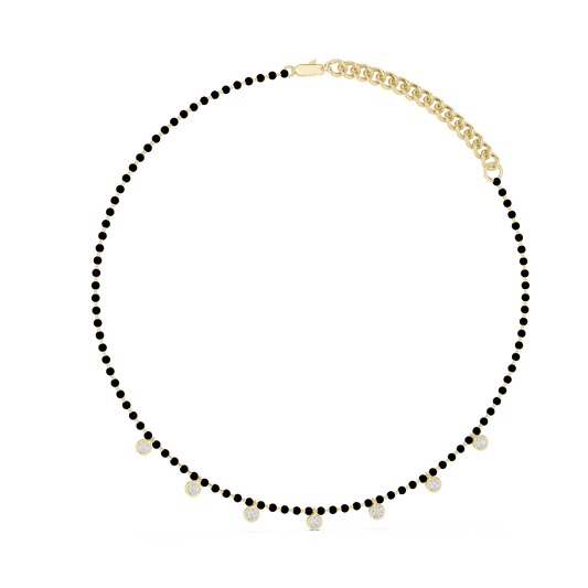 Bezel Station Bead Chain Necklace in yellow 925 sterling silver, view 1