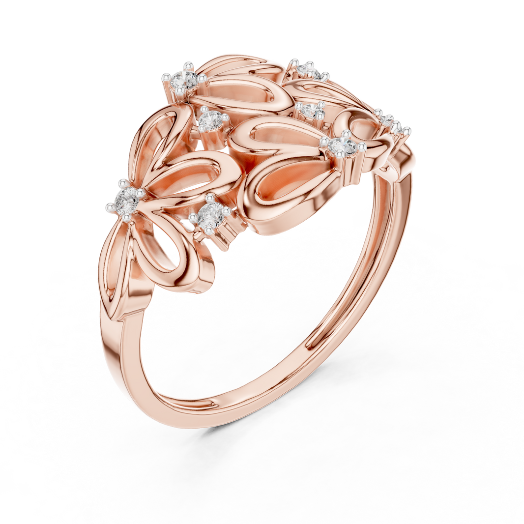 Open Flower Cluster Moissanite Ring in rose 925 sterling silver, view 2