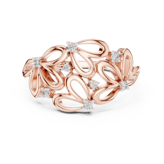 Open Flower Cluster Moissanite Ring in rose 925 sterling silver, view 4