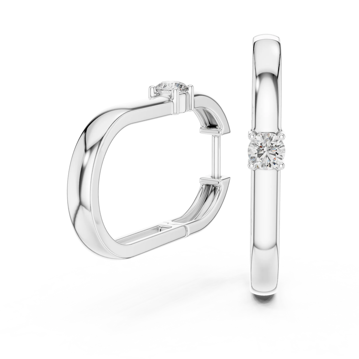 Moissanite solitaire oval hoop earrings in white 925 sterling silver, view 1