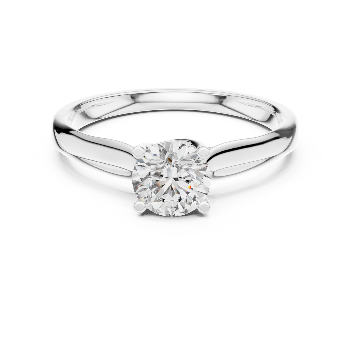 Round Low Set Moissanite Solitaire Ring in white 925 sterling silver, view 4