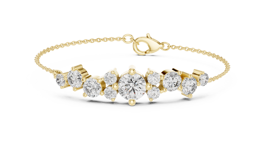 Graduated Round Moissanite Cluster Chain Bracelet in yellow 925 sterling silver, view 1