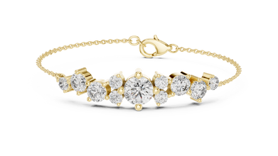 Graduated Round Moissanite Cluster Chain Bracelet in yellow 925 sterling silver, view 1