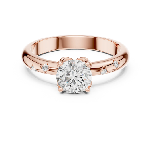 Round Solitaire Moissanite Ring with Bezel Accents in rose 925 sterling silver, view 4