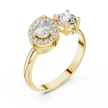 Pear Halo and Round Toi et Moi Moissanite Ring in yellow 925 sterling silver, view 2