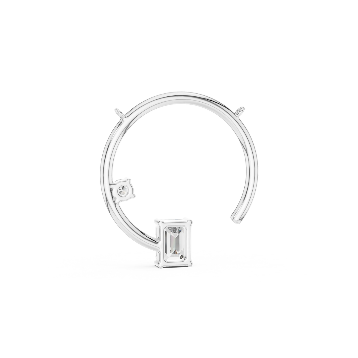 Open Circle Emerald Cut Moissanite Pendant in white 925 sterling silver, view 4