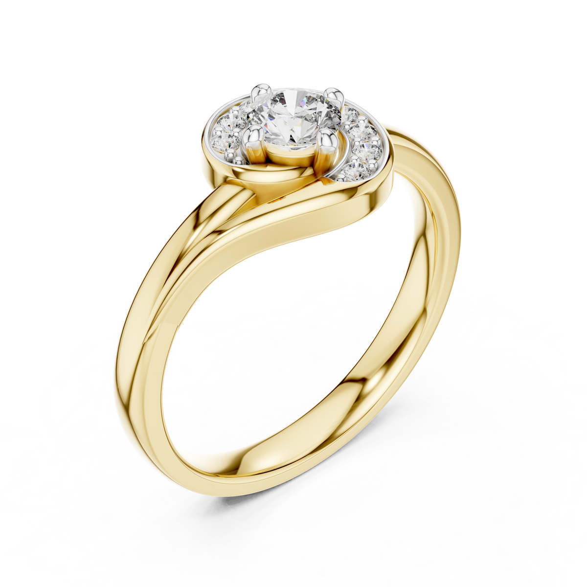 Swirl Halo Moissanite Ring in yellow 925 sterling silver, view 2