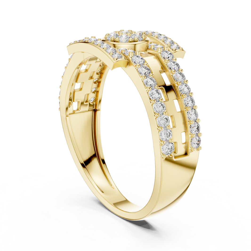Round Cluster Multi-Row Moissanite Statement Band in yellow 925 sterling silver, view 1