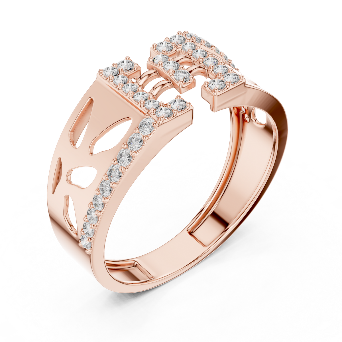 Geometric Bracket Pavé Openwork Moissanite Band in rose 925 sterling silver, view 2