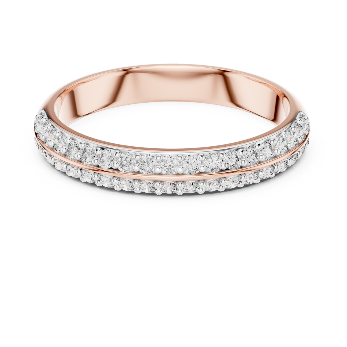 Double Row Pavé Moissanite Half Eternity Band in rose 925 sterling silver, view 4