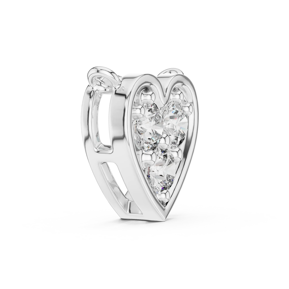 Heart Three Stone Moissanite Pendant in white 925 sterling silver, view 3