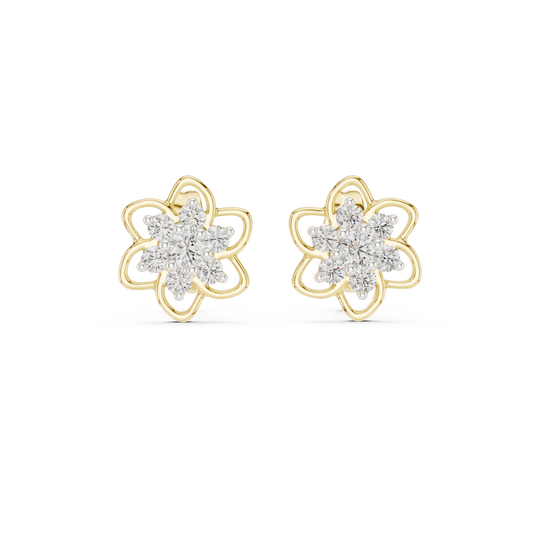 Moissanite Flower Cluster Stud Earrings in yellow 925 sterling silver, view 4