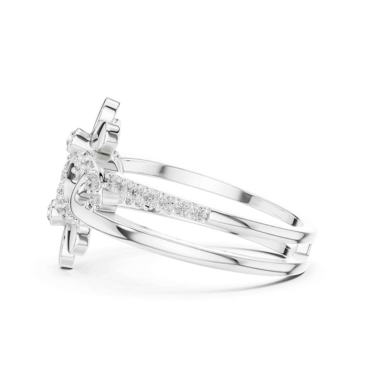 Double Flower Infinity Swirl Moissanite Ring in white 925 sterling silver, view 3