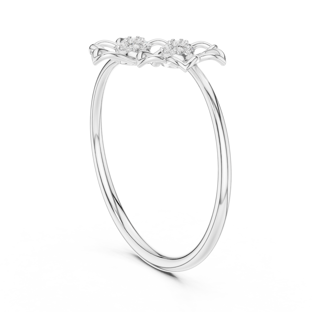 Double Open Flower Moissanite Ring in white 925 sterling silver, view 1