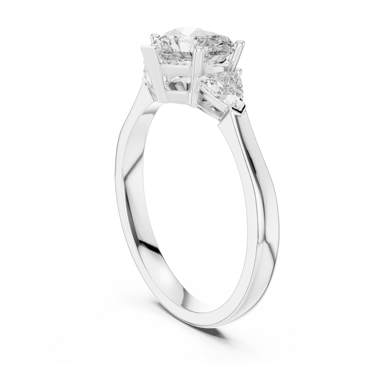 Heart and Trillion Three Stone Moissanite Ring in white 925 sterling silver, view 1