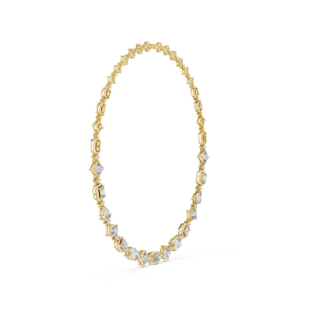 Mixed Shape Halo Station Necklace in yellow 925 sterling silver, view 3