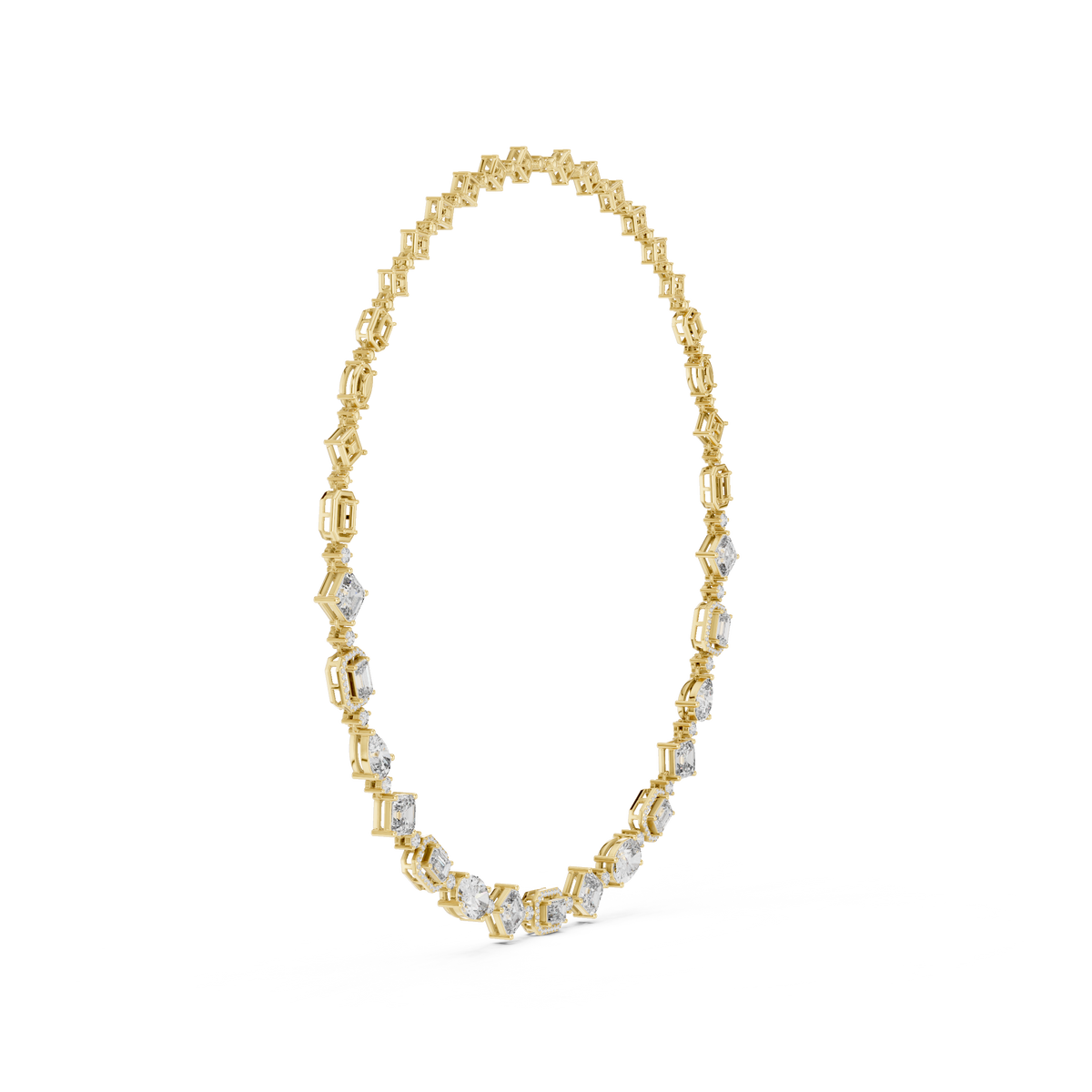 Mixed Shape Halo Station Necklace in yellow 925 sterling silver, view 3