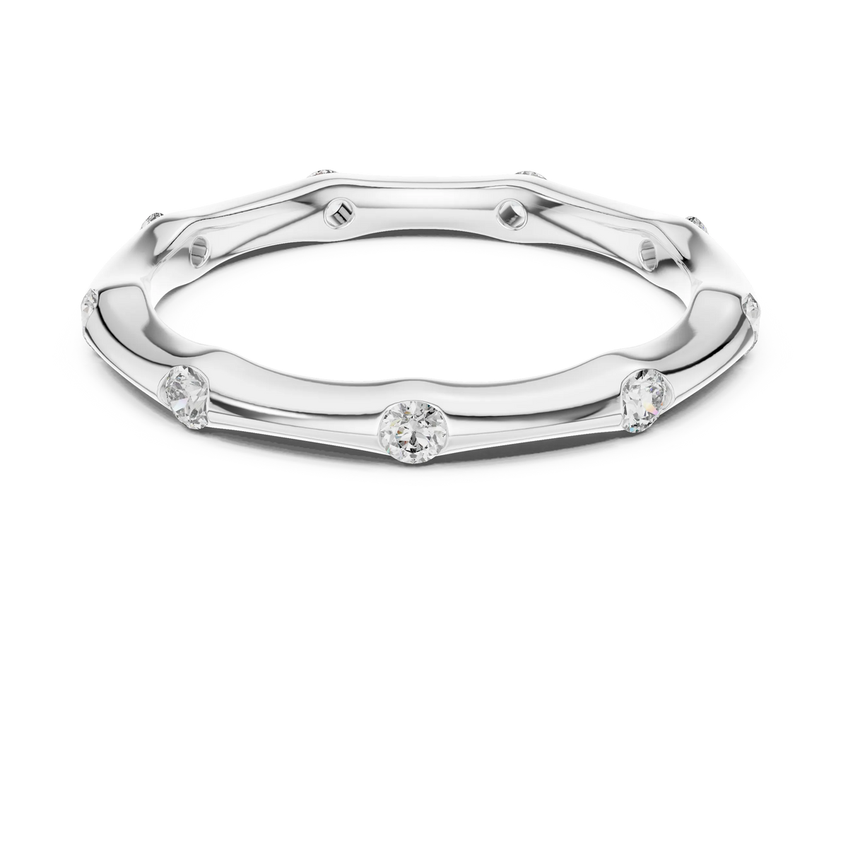 Bezel Station Moissanite Band in white 925 sterling silver, view 4