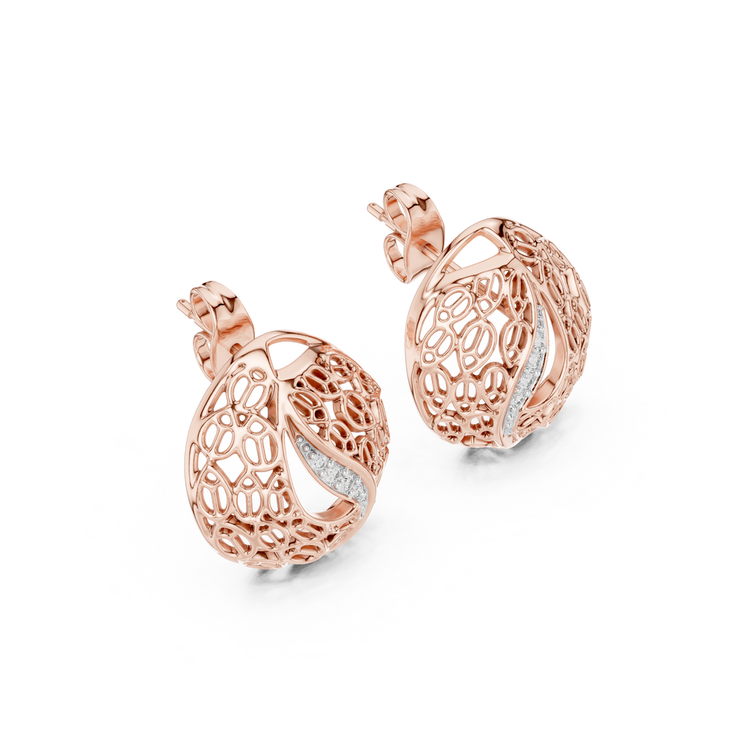 Moissanite Filigree Dome Stud Earrings in rose 925 sterling silver, view 2