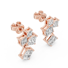 Princess cut moissanite cluster drop earrings in rose 925 sterling silver, view 2