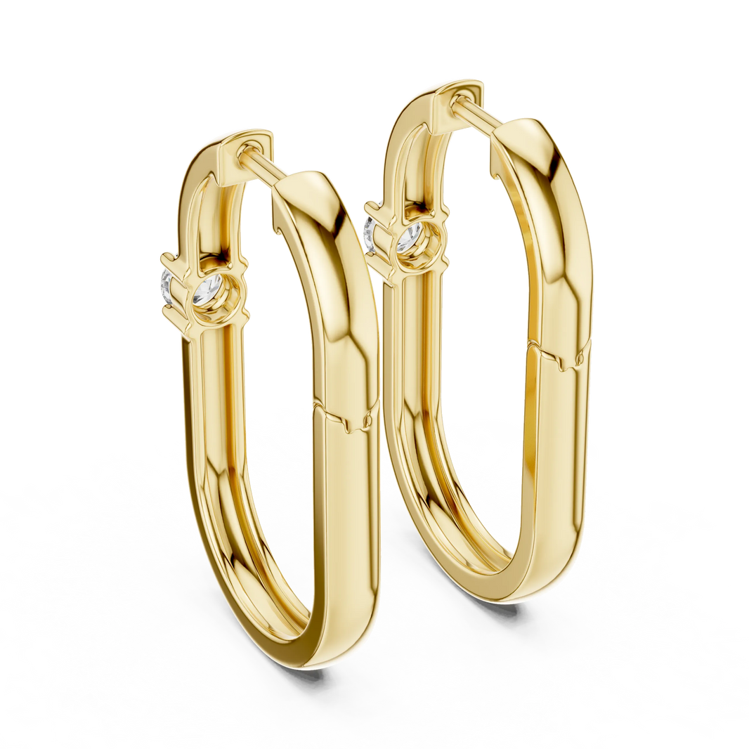 Moissanite solitaire oval hoop earrings in yellow 925 sterling silver, view 3