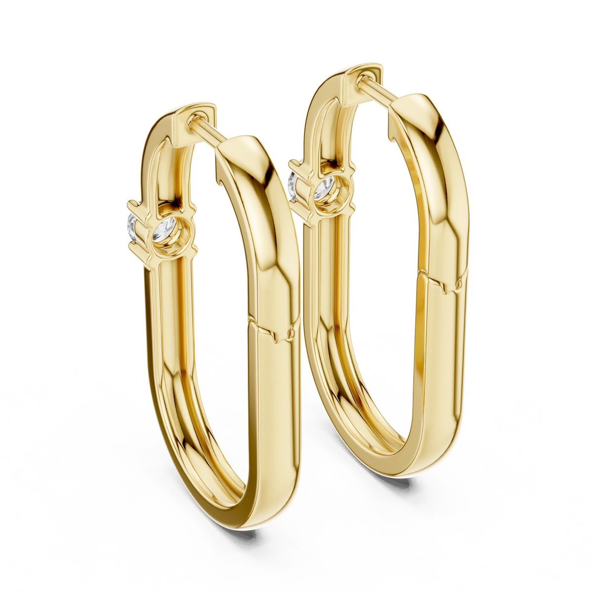 Moissanite solitaire oval hoop earrings in yellow 925 sterling silver, view 3