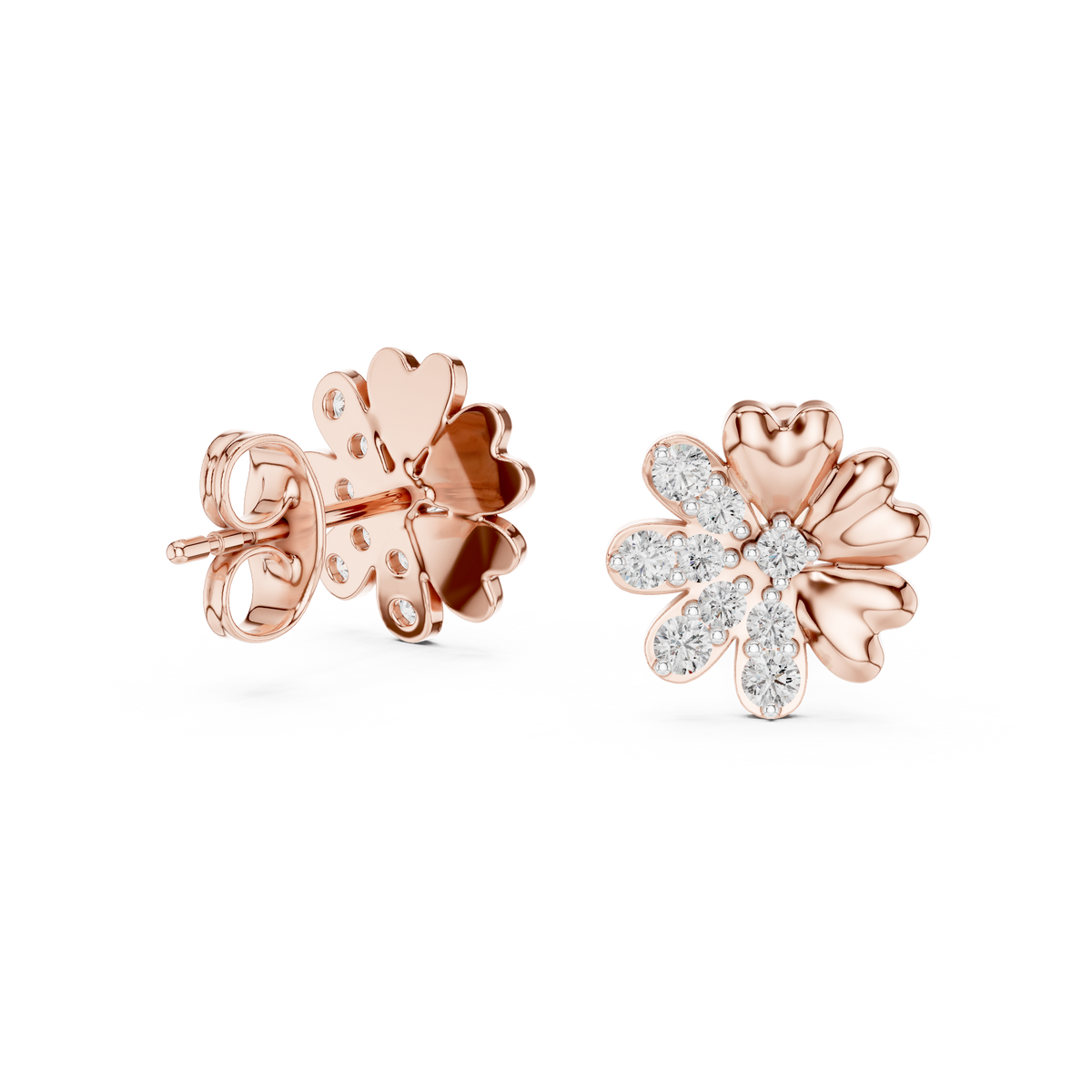 Moissanite Scatter Flower Stud Earrings in rose 925 sterling silver, view 1