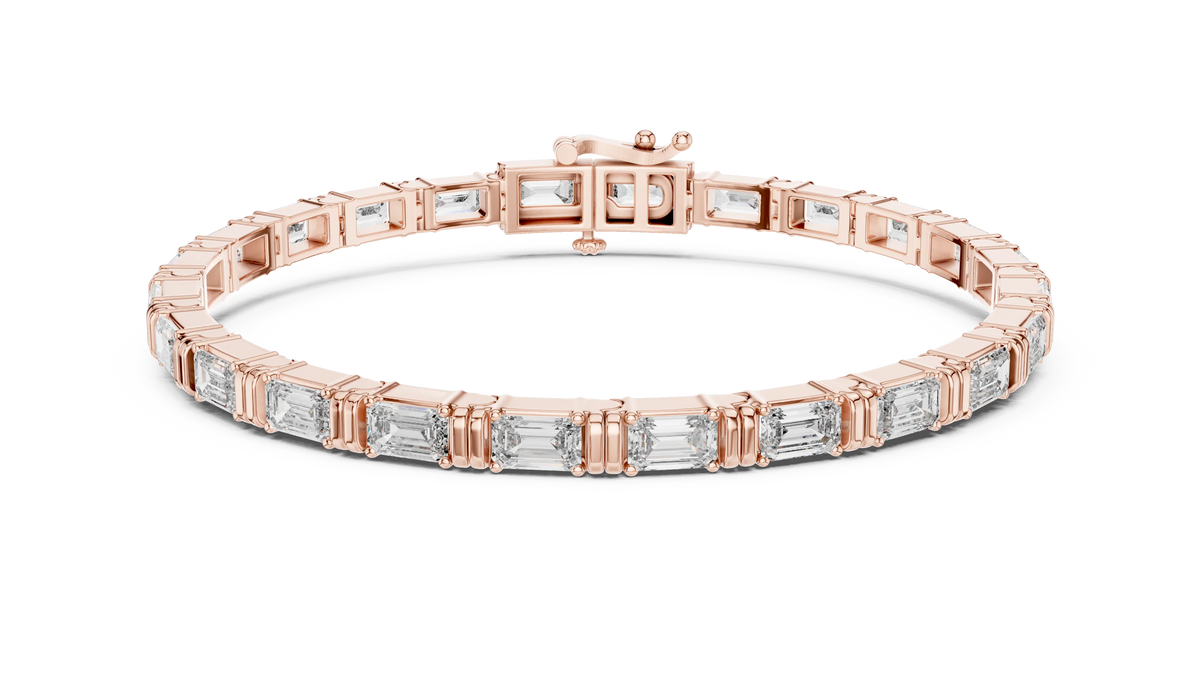 Emerald Cut Moissanite Bar Link Bracelet in rose 925 sterling silver, view 1