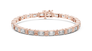 Emerald Cut Moissanite Bar Link Bracelet in rose 925 sterling silver, view 1