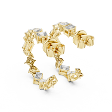 Mixed shape moissanite front hoop earrings in yellow 925 sterling silver, view 3