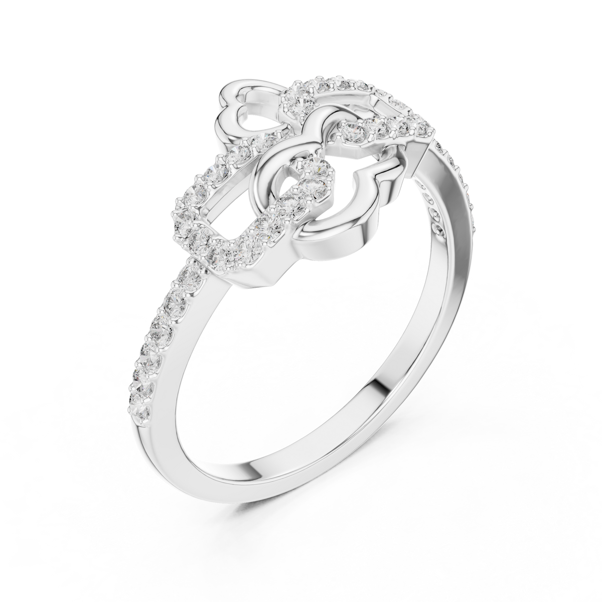 Open Heart and Link Moissanite Ring in white 925 sterling silver, view 2