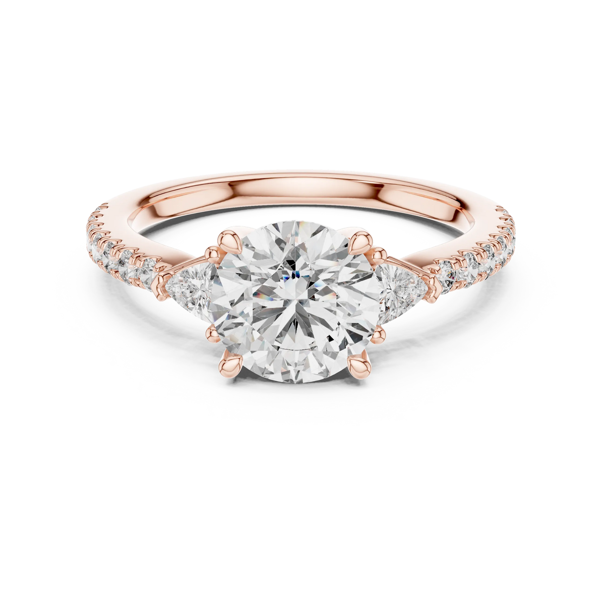Round Moissanite Ring with Trillion Sides and Pavé Band in rose 925 sterling silver, view 4