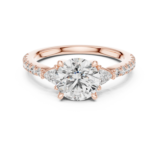 Round Moissanite Ring with Trillion Sides and Pavé Band in rose 925 sterling silver, view 4