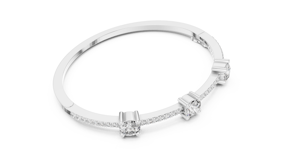 Three Stone Moissanite Bangle in white 925 sterling silver, view 3
