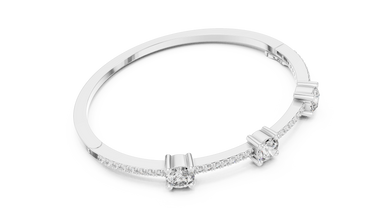 Three Stone Moissanite Bangle in white 925 sterling silver, view 3