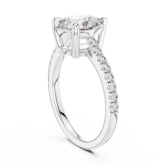 Pear Moissanite Engagement Ring with Pavé Band in white 925 sterling silver, view 1