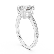 Pear Moissanite Engagement Ring with Pavé Band in white 925 sterling silver, view 1