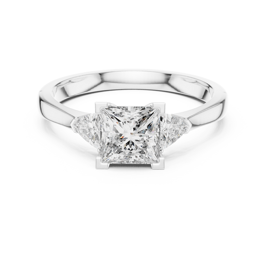 Princess Cut and Trillion Three Stone Moissanite Ring in white 925 sterling silver, view 4