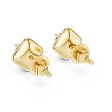 Round moissanite petal frame stud earrings in yellow 925 sterling silver, view 3