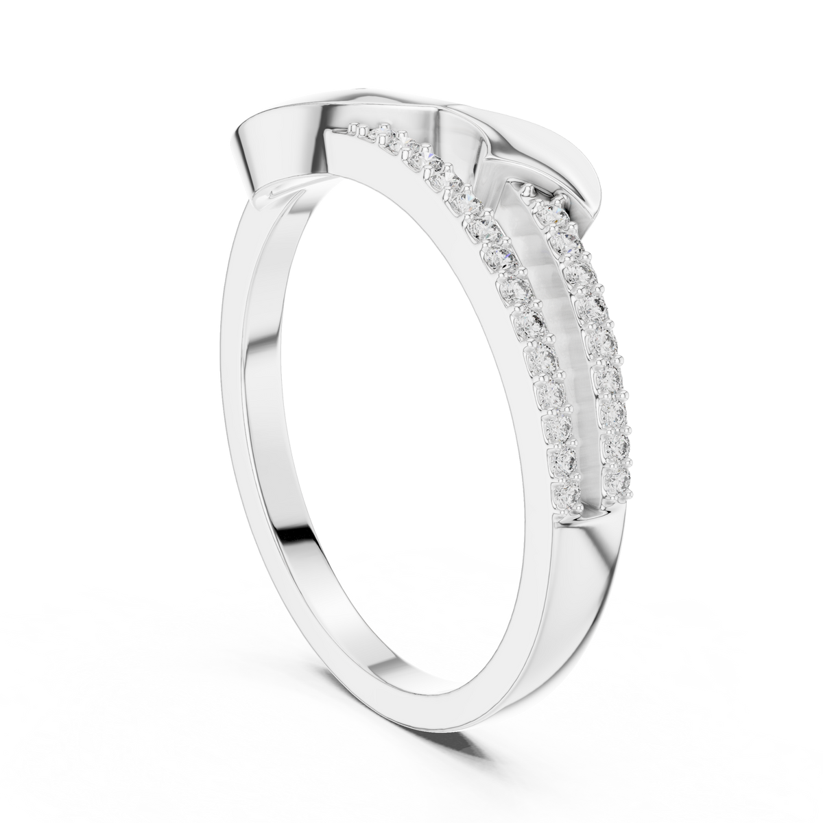 Sculpted Wave Bypass Moissanite Ring in white 925 sterling silver, view 1