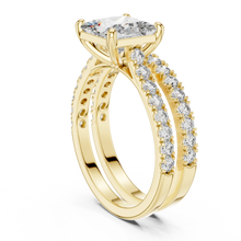 Princess Cut Moissanite Double Pavé Band Ring in yellow 925 sterling silver, view 1