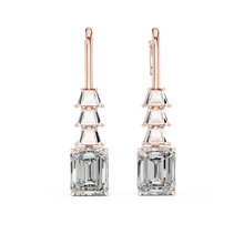 Emerald cut moissanite drop earrings in rose 925 sterling silver, view 4