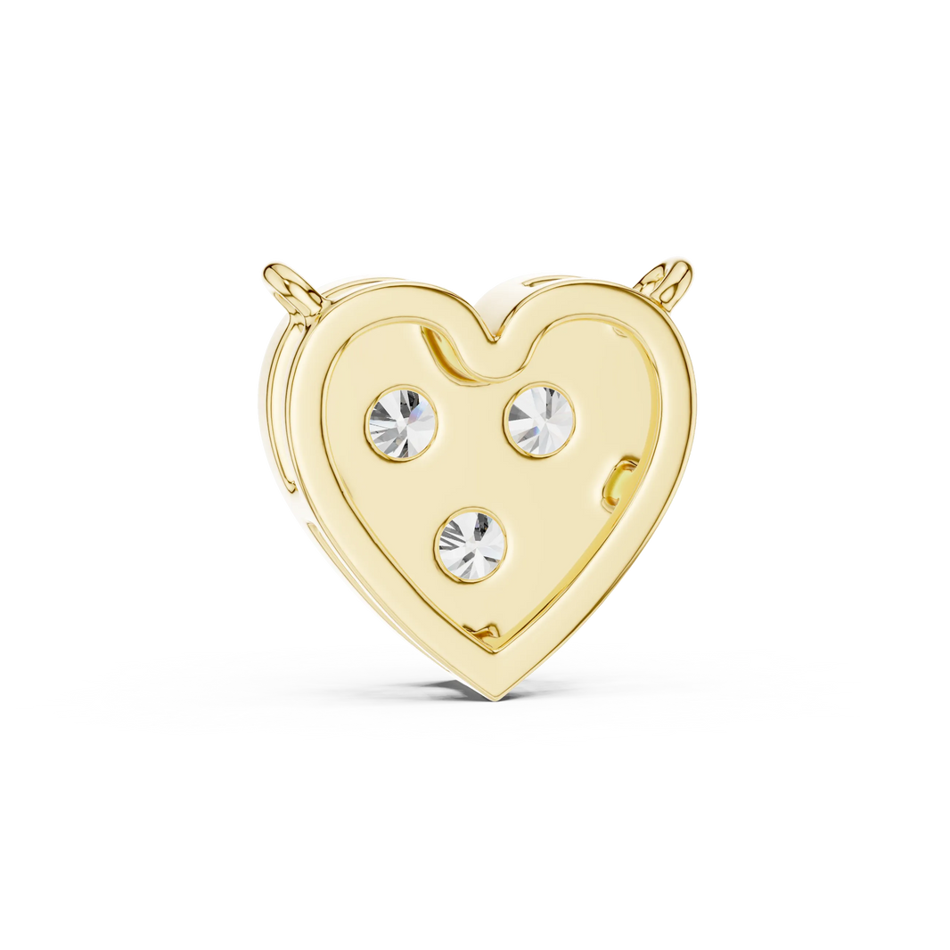 Heart Three Stone Moissanite Pendant in yellow 925 sterling silver, view 4